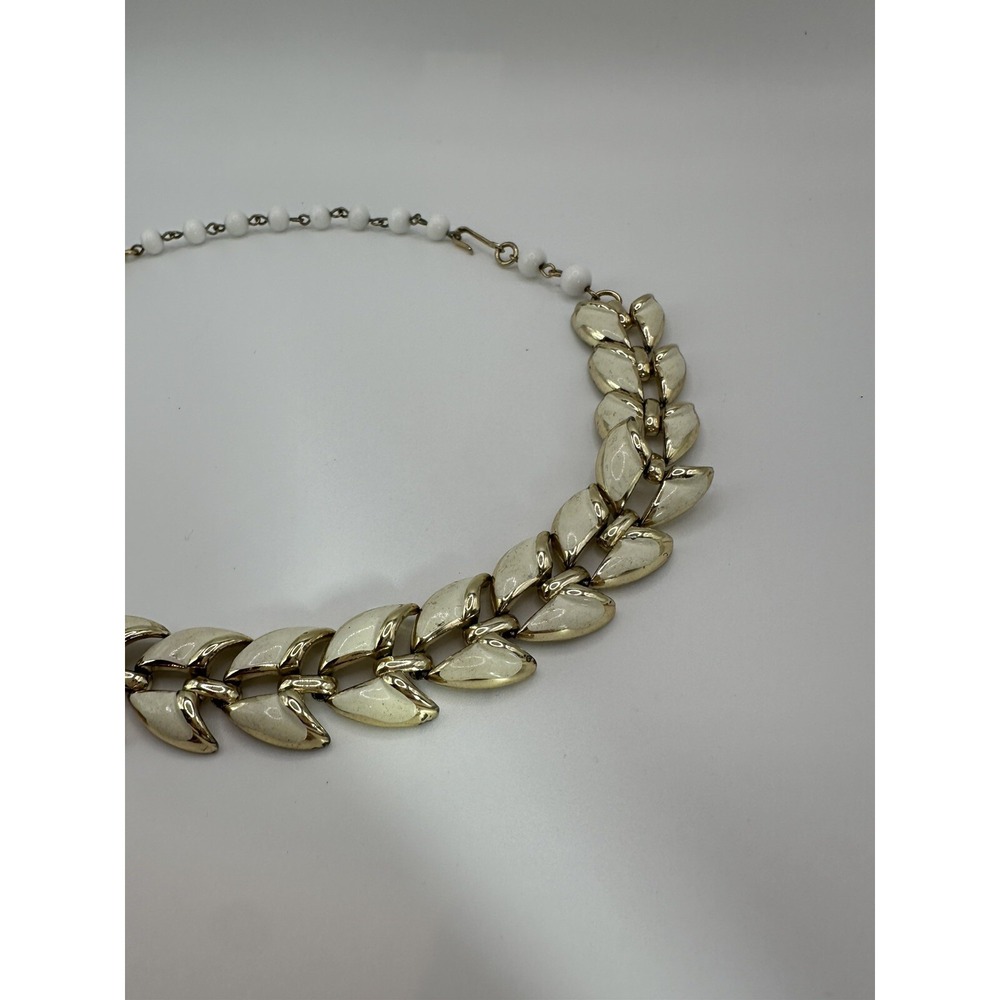 Signed CORO Gold Tone Cream Enamel Beaded Adjustable Necklace MCM - Picture 3 of 6